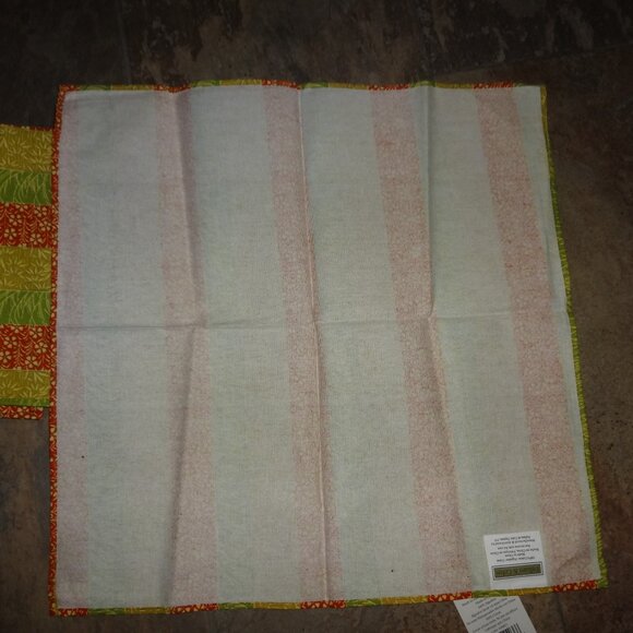 10 Vtg/NEW Dinner Napkins Fallani & Cohn Bamboo stripe gold green orange Cotton - Picture 6 of 8